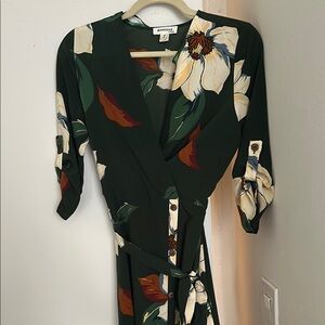 Monteau Green Wrap Dress with Cuffed Sleeves